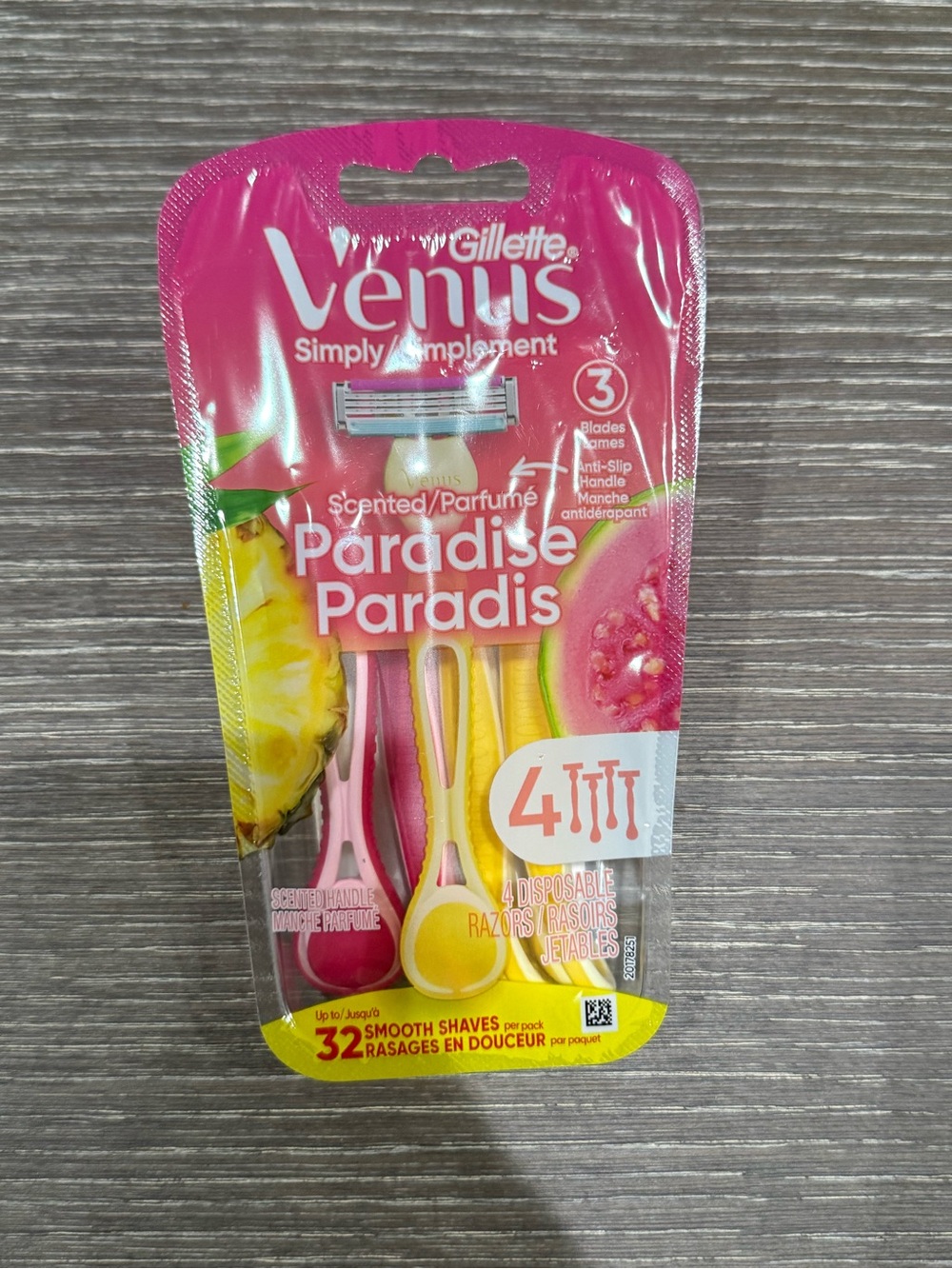 NWT Gillette Paradise Scented Disposable Razors - Pink & Yellow (4 Pack)